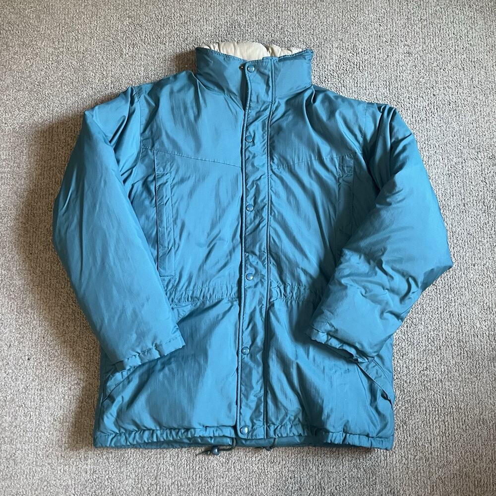 Eddie Bauer Goose Down Zip Up Puffer Jacket Teal Mens Size XL Vintage